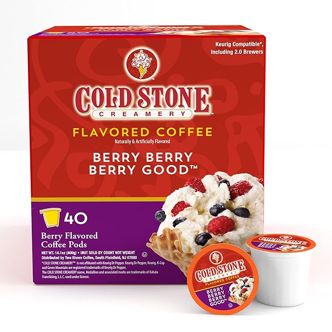 Cold Stone Creamery Beverages Berry Berry Berry Good Ice Cream Flavored Coffee Pods Compatible with Keurig K Cup Brewers 40 Count