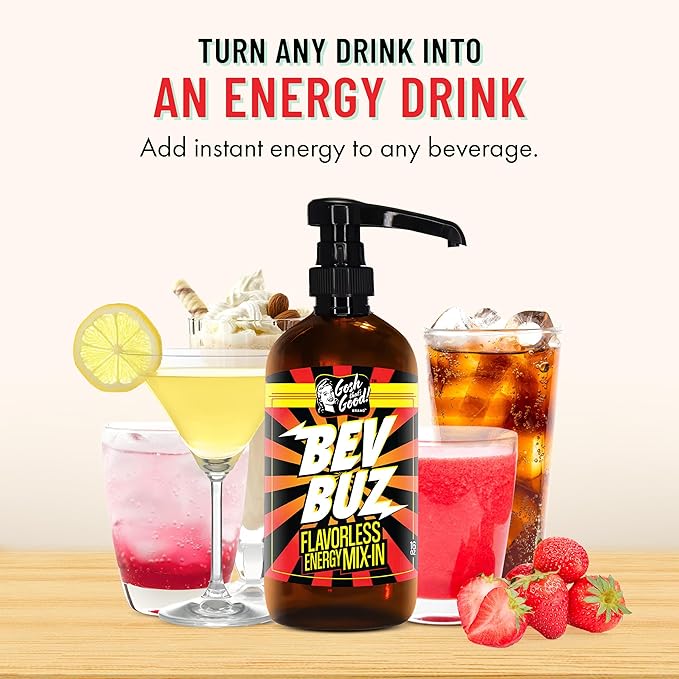 BEV BUZ™ Energy Drink Mix-In – Flavorless Liquid Caffeine Additive for Coffee Tea Smoothies Sodas Juices | Fast-Acting Energy Boost | Mixes Into Any Drink | Barista &amp Café Favorite | 64 Servin