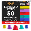 Grano Milano Variety Pack with Decaf - 50 Espresso Pods Compatible with Nespresso Original line - Medium &amp Dark Roast Coffee Capsules Made in Italy Espresso Coffee
