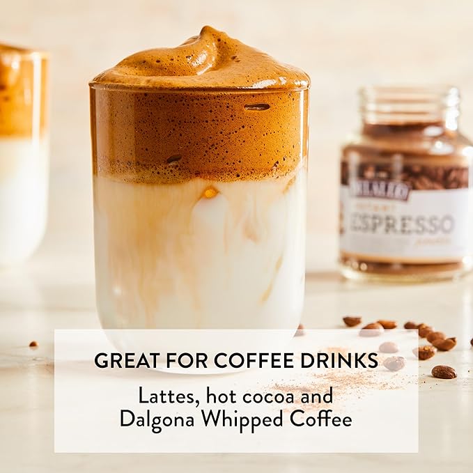 DeLallo Instant Espresso Powder For Baking and Drinks100% Dark Roast Coffee Naturally Caffeinated Kosher Vegan Non-GMO Peanut Free 1.94 oz Jar (3 Pack)