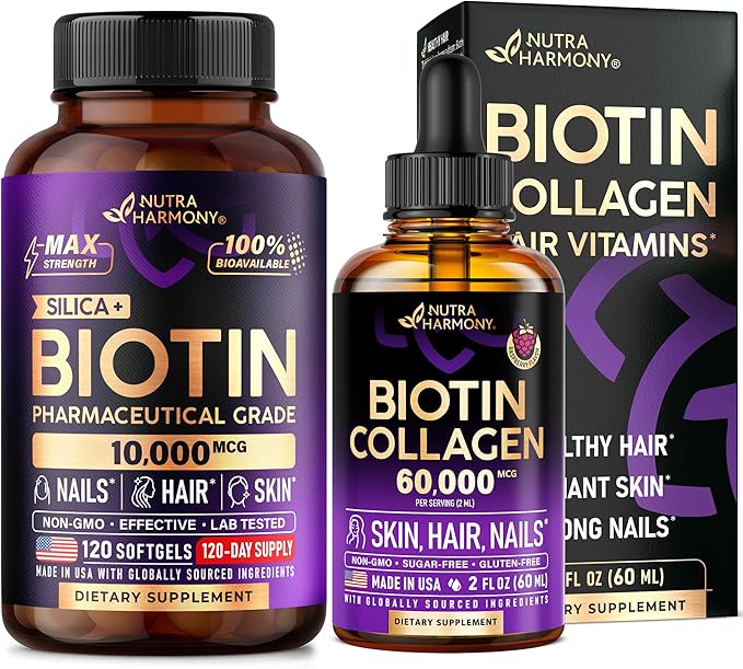 NUTRAHARMONY Liquid Biotin Collagen Drops &amp Biotin with Silicon Softgels
