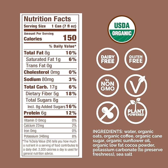 RISE Brewing Co. | Oat Milk Mocha Nitro Cold Brew Latte (4 7 fl. oz. Cans) - USDA Organic Non-GMO | Vegan &amp Dairy Free | Draft Nitrogen Pour Clean Energy Low Acidity &amp Refreshingly Smooth