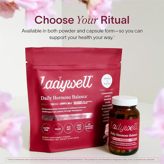 Ladywell Daily Hormone Balance Capsules | Natural Cycle Support for Women | Supports Mood Bloating Cramps Skin Health &amp Cravings | with Chasteberry B Vitamins Ashwagandha Saffron &amp More
