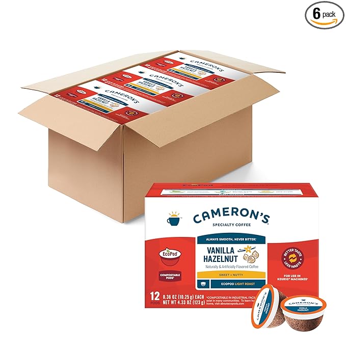 Cameron's Coffee Single Serve Pods Flavored Vanilla Hazelnut 12 Count (Pack of 6)