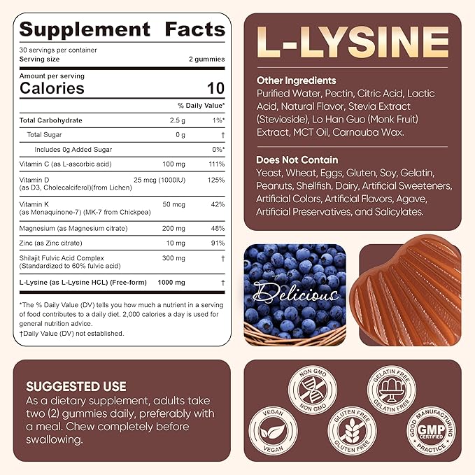2 Pack Creatine Monohydrate Gummies + 2 Pack L-Lysine 1000mg Gummies