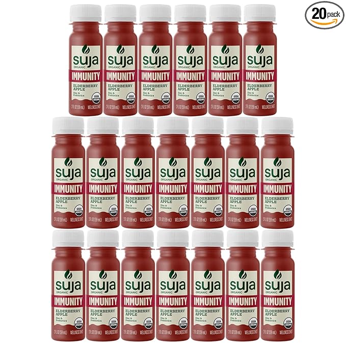 Organic Elderberry Immunity Shots with Turmeric &amp Ginger – 20-Pack | Cold-Pressed Functional Shots for Immune Support Live Probiotics Plant-Based Gluten-Free (2 Fl Oz)