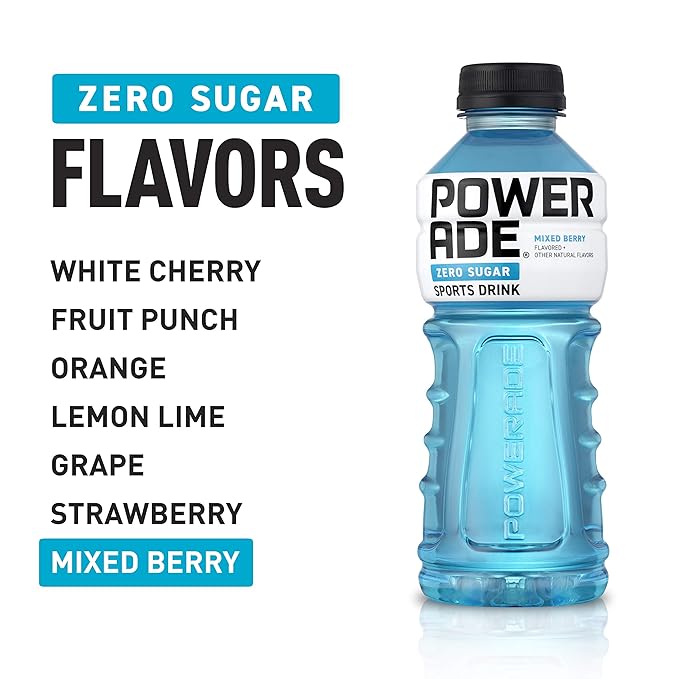 POWERADE ZERO Zero Calorie Electrolyte Enhanced Sports Drinks Mixed Berry 20 fl oz 24 Pack