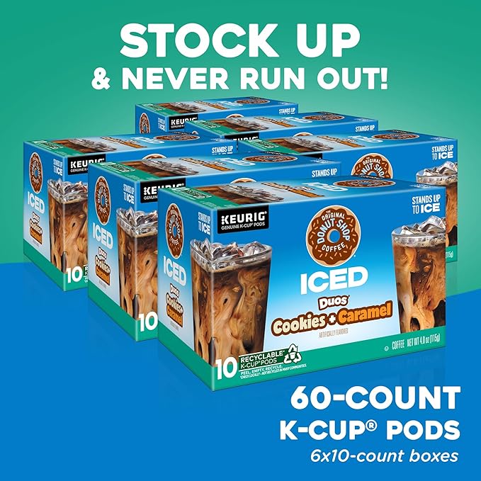 The Original Donut Shop ICED Duos Cookies + Caramel Coffee Keurig Single Serve K-Cup Pods 60 Count (6 Packs of 10)