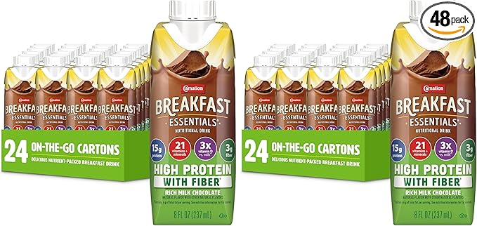 Carnation Breakfast Essentials High Protein with Fiber Ready-to-Drink8 FL OZ CartonRich Milk Chocolate(Pack of 48)