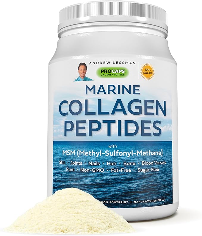 ANDREW LESSMAN Marine Collagen Peptides Powder and MSM 60 Servings - Supports Radiant Smooth Soft Skin Comfortable Joints. Pure. Super Soluble No Fishy Flavor No Additives Non-GMO