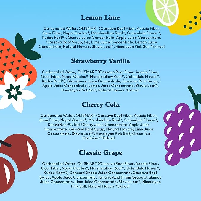 OLIPOP Prebiotic Soda PopFruity Fun VarietyPantry Pack Packed with PrebioticsFiberand BotanicalsGluten FreeVeganGMO Free12oz(Pack of 24)
