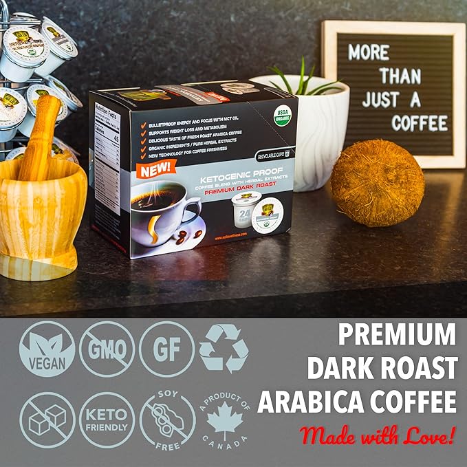 SOLLO KETO Dark Roast Infused Coffee Pods 0 g CARBS Coconut MCT Oil Compatible With 2.0 K-Cup Keurig Brewers 24 Ct