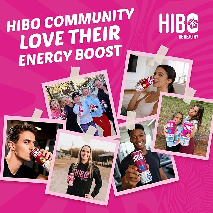 HIBO Healthy Energy Drink Sugar Free – Gluten-Free &amp Gut-Friendly Prebiotic Fiber with 140mg Caffeine &amp 60mg Green Coffee Extract Electrolytes – Supports Immunity &amp Focus - Pack of 12 Pa