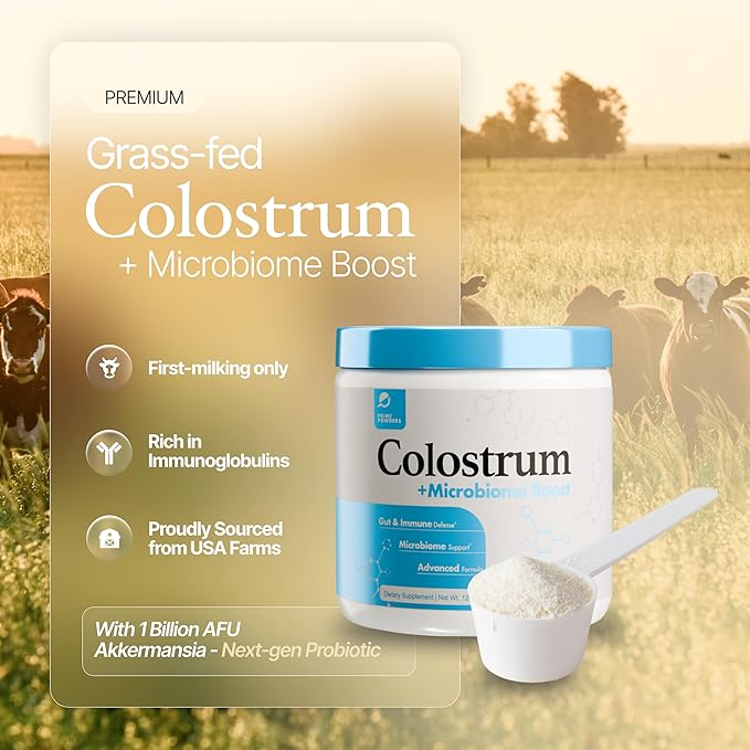 Colostrum Powder | Grass-Fed Bovine Colostrum with Akkermansia Probiotic 1B AFU | Microbiome &amp Gut Support | High IgG Advanced Formula | 90 Servings
