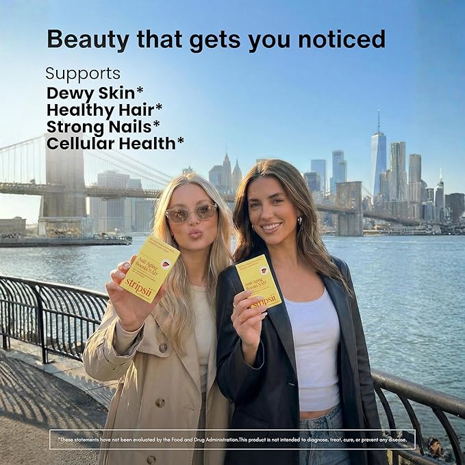 Collagen Biotin NAD &amp Hyaluronic Acid Beauty Supplement Strips – Fast-Dissolving FlashRelease™ Tech – Skin Hair &amp Nail Support – Sugar-Free Non-GMO Gluten-Free Tropical Flavor USA Made