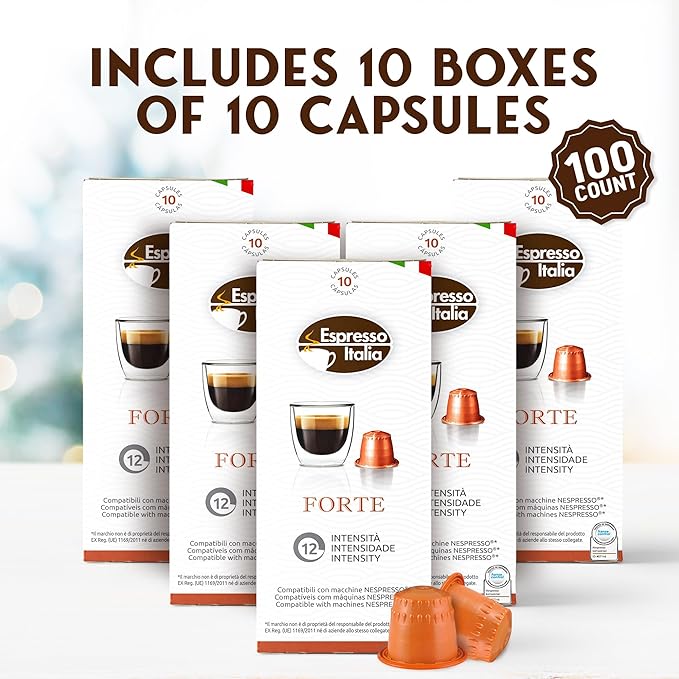 FORTE Espresso Pods for Nespresso Original Line - 12/12 Intensity Italian Roast - 100% Food-Grade BPA-Free Capsules for Home &amp Office Machines - Bold Ristretto Blend with Thick Crema