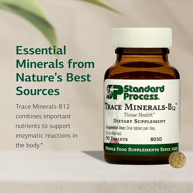 Standard Process Trace Minerals-B12 - Thyroid &amp Cell Functioning Support with Iodine Zinc &amp Copper - Cartilage &amp Bone Health Aid - Non-Dairy &amp Non-Soy - 90 Tablets (90 Servings)