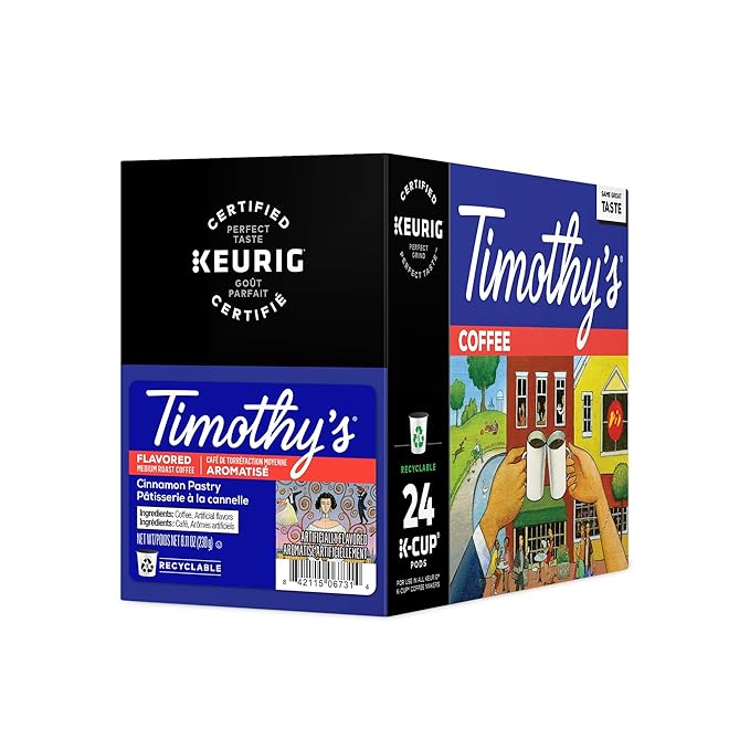 Timothy's Cinnamon Pastry Coffee Single-Serve Keurig K-Cup Pods Flavored Medium Roast Coffee 96 Count