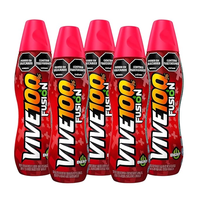 Fusión Vive 100% Energy Drink Red Berries Flavor 380 mL Bottles (Pack of 6)