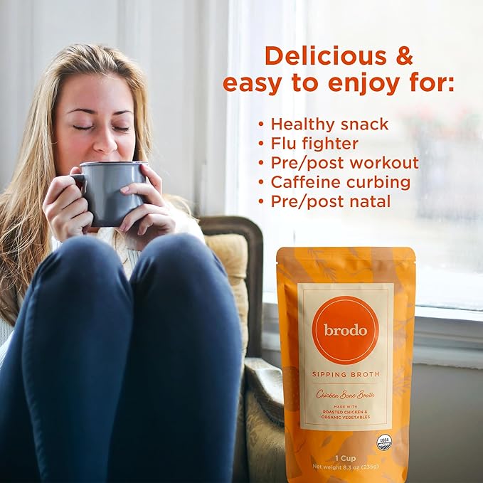 Brodo Ready to Drink Organic Chicken Collagen Rich Bone Broth with Collagen On The Go 10 g Protein Collagen Protein Not from Concentrate Collagen No Preservatives 8 oz (Pack of 6)