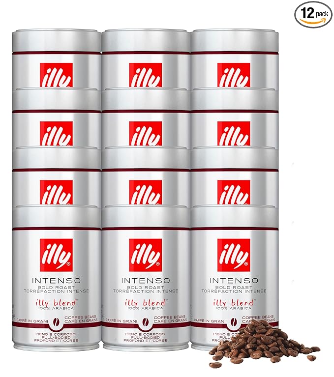 illy Whole Bean Coffee Intenso Bold Roast 100% Arabica Premium Italian Coffee Ideal for Espresso Drip Moka and French Press Brewing 8.8oz 12 Pack