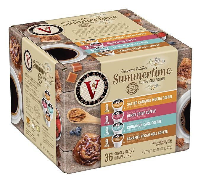 Victor Allen's Coffee Summertime Coffee Variety Pack Medium Roast 36 Count Single Serve Coffee Pods for Keurig K-Cup Brewers