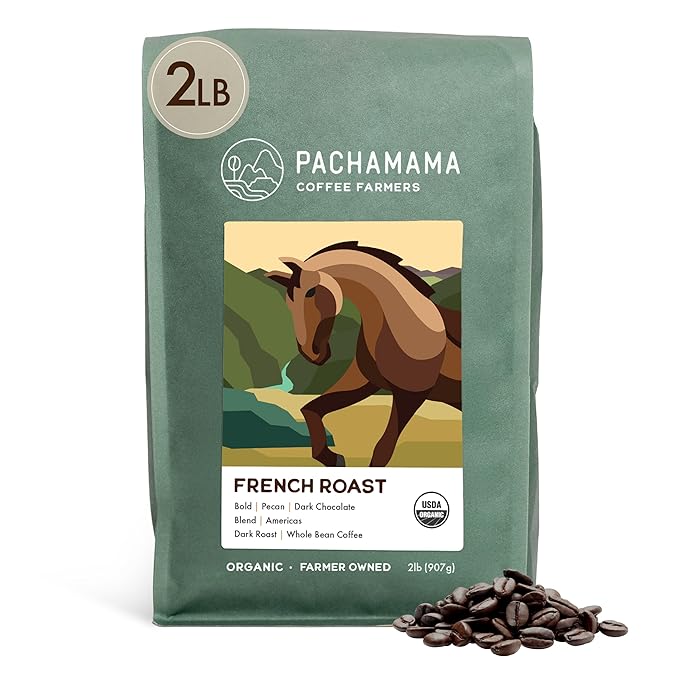 Pachamama Organic Coffee - French Roast Dark Roast Whole Bean Coffee - 2 lb - Farmer Owned &amp Regenerative