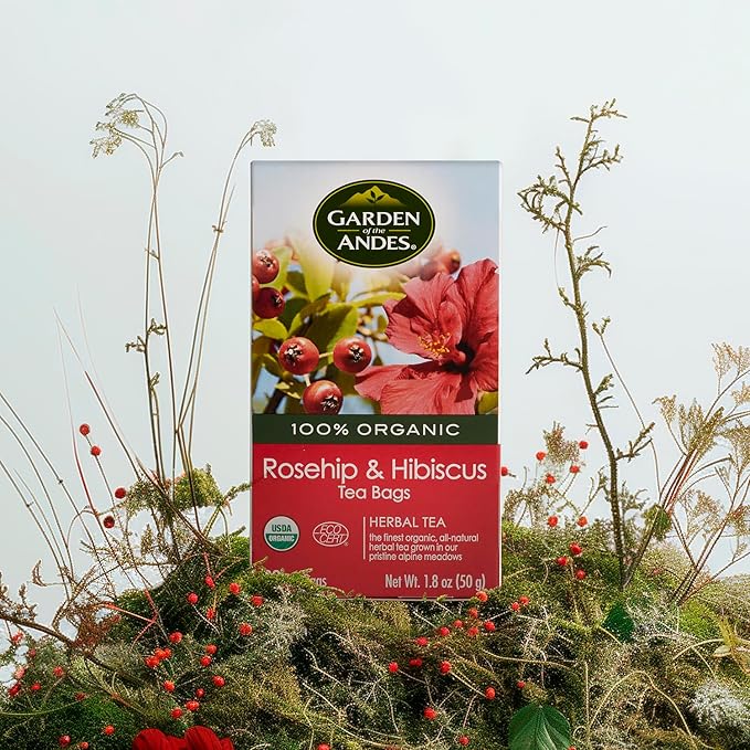Garden of the Andes - Organic Rosehip &amp Hibiscus Tea - 6 Pack (20 Tea Bags/Box 120 Total) - Caffeine-Free Double-Chamber Glue-Free Tea Bags - Natural Vitamin C and Antioxidants
