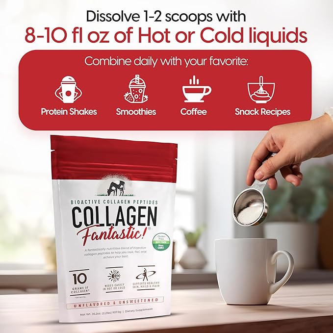Collagen Peptides Powder Unflavored 2.2lb – Grass-Fed Bovine Protein for Joints Bones &amp Skin – Type I &amp III Hydrolyzed Collagen – Gluten-Free Non-GMO &amp Soy-Free – 90 Servings