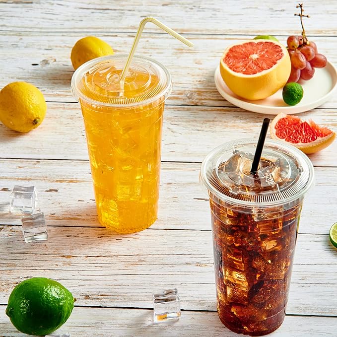 Vplus 160 Pack 20 OZ PET Clear Plastic Cups with Lids 20 OZ Crystal Cold Disposable Drinking Plastic Cups with Flat Lids Perfect for Ice Coffee Smoothie Juice