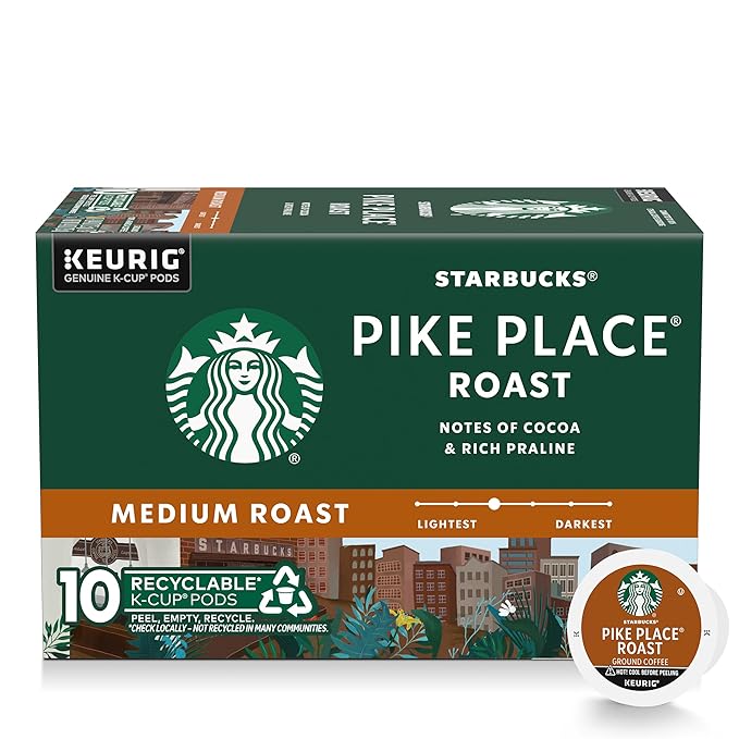 Starbucks K-Cup Coffee Pods Medium Roast Hot or Iced Coffee Pike Place Roast 10 Keurig Pods