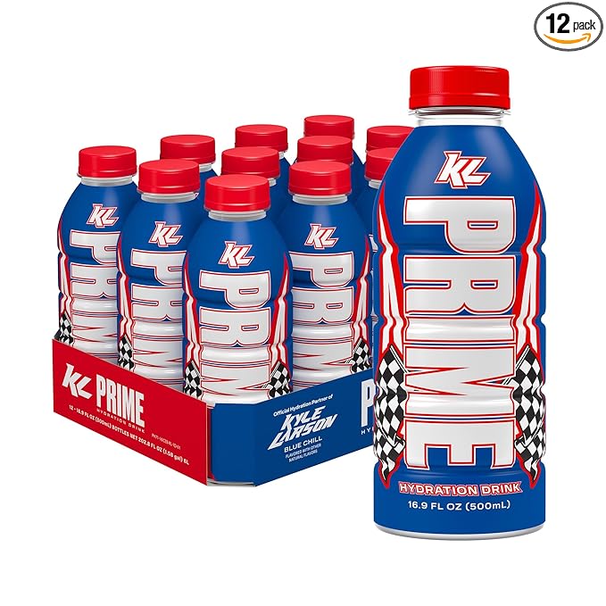 PRIME Hydration Kyle Larson Sports Drinks Electrolyte Enhanced for Replenishing Fluids 250mg BCAAs B Vitamins Antioxidants Low Sugar 16.9 Fl Oz 12 Pack