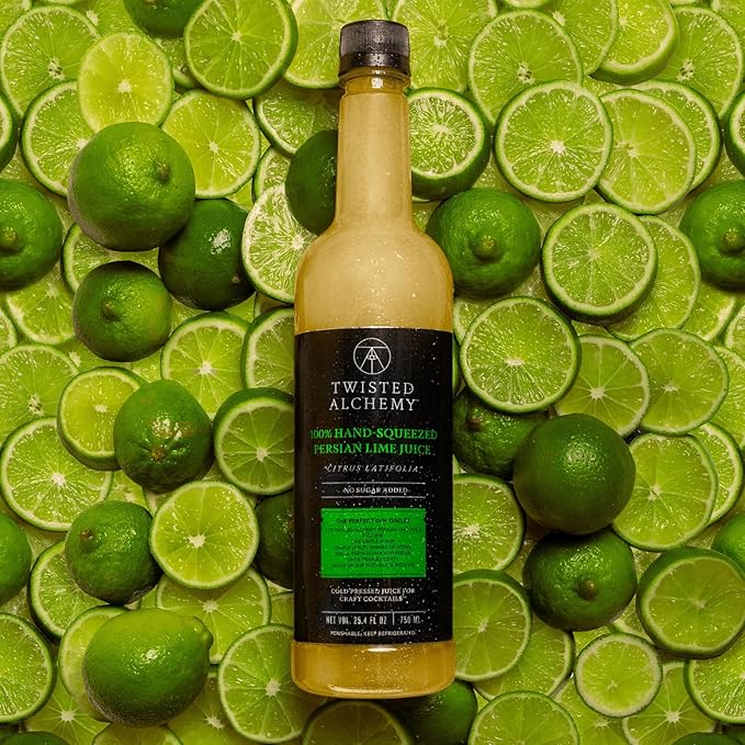 Twisted Alchemy Cold Pressed Fresh Juice For Craft Cocktails - Fresh All Natural Hand Squeezed Lime Juice Cocktail Mixer - (25 Oz Bottle Pack Of 3) - Preservative Free Non-GMO 100% Pure -