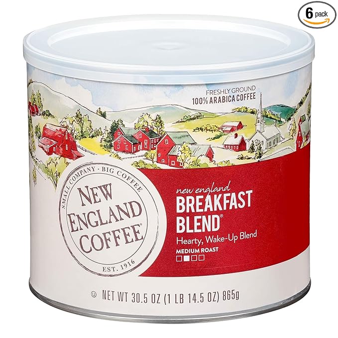 New England Coffee Breakfast Blend Medium Roast Ground Coffee 30.5oz Can (Pack of 6)