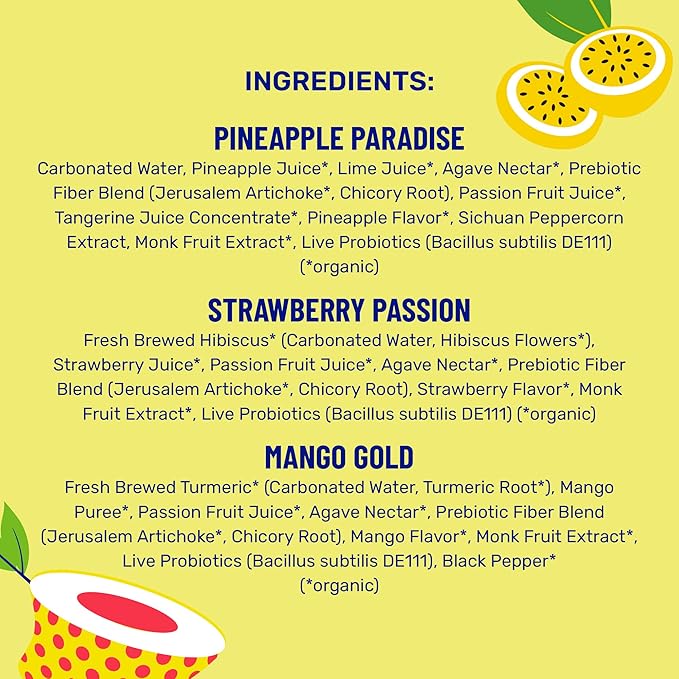 wildwonder Sparkling Probiotic Drink 12pk For Gut Health &amp Immune Support Tropical Vibes Variety 5g Prebiotic Fiber Live Probiotics Organic Vegan Low Sugar 12Pack 12oz Can Seen on Shark