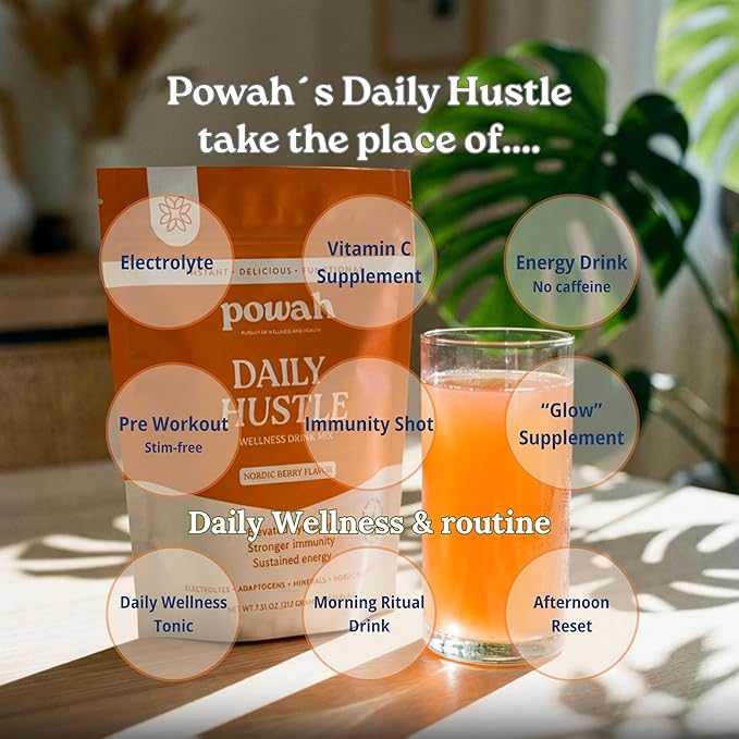 Daily Hustle Wellness Drink – Electrolytes Adaptogens &amp Immunity Support. 30 Sugar-Free Servings. Clean Superfoods. Nordic Berry Flavor.