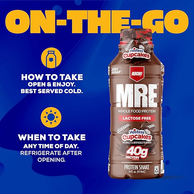 REDCON1 MRE Ready to Drink Protein Shakes Hostess™ Cupcakes - Lactose Free RTD Protein Made with Real Whole Food Protein Blends - Easy to Digest Nutritional Shake (12 Pack)