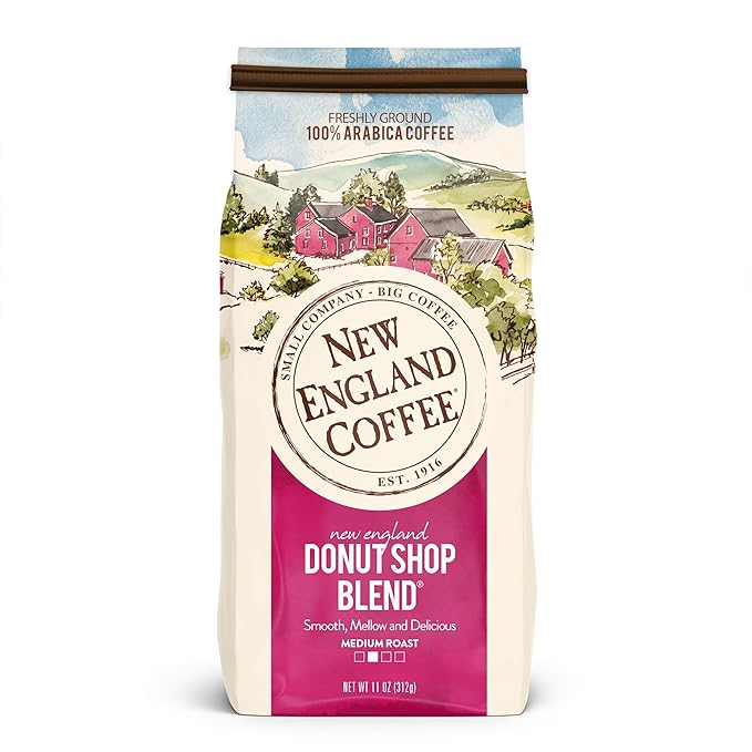 New England Coffee Variety Pack – French Vanilla Donut Shop Blend &amp Pumpkin Spice Medium Roast Ground Coffee 11oz Bags