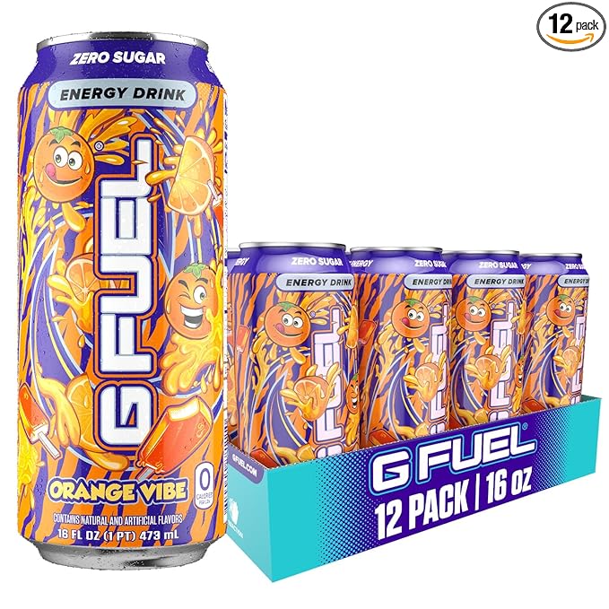 G Fuel Energy Drink Orange Creamsicle Sugar Free Beverage with 300mg Caffeine Daily Energy Boost with Focus Amino Vitamin + Antioxidants 16 oz Cans (Orange Vibe 12-Pack)