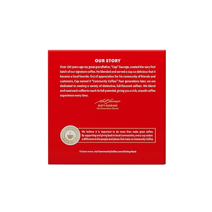 Community Coffee 100% Colombian 18 Count Medium-Dark Roast Single Serve K-Cup Compatible Coffee Pods Box of 18 Pods