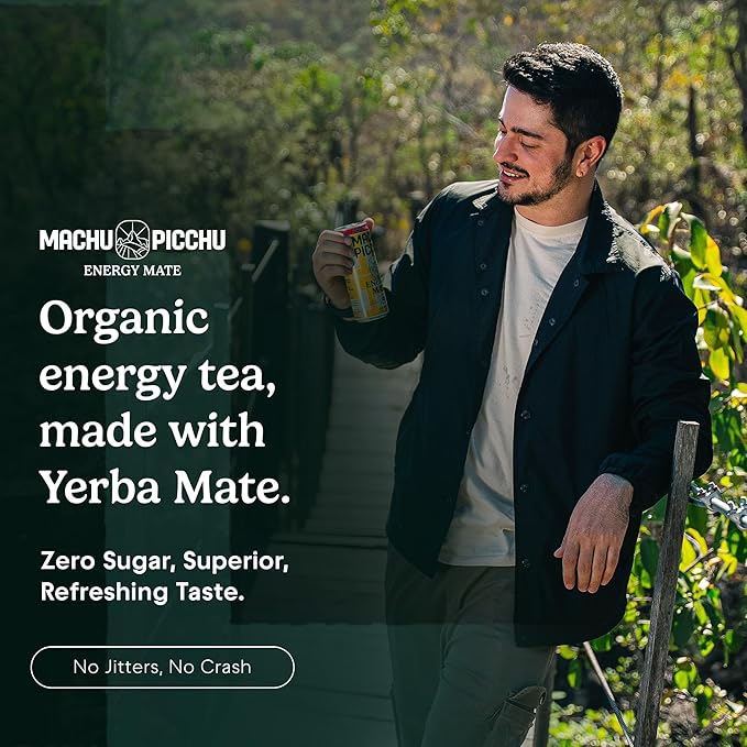 MACHU PICCHU Zero Sugar Energy Mate Drink – Non-Carbonated Yerba Mate 120mg Organic Caffeine Smooth Focus Without Jitters or Crash Low Calorie USDA Organic 12oz Cans (12-Pack-“Variety”)