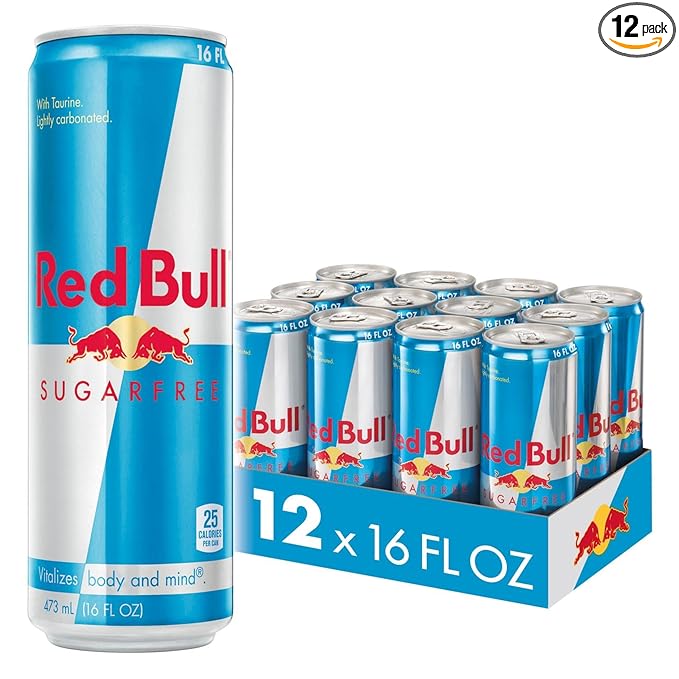 Red Bull Sugar Free Energy Drink with 151mg Caffeine plus Taurine &amp B Vitamins 16 Fl Oz Pack of 12 Cans