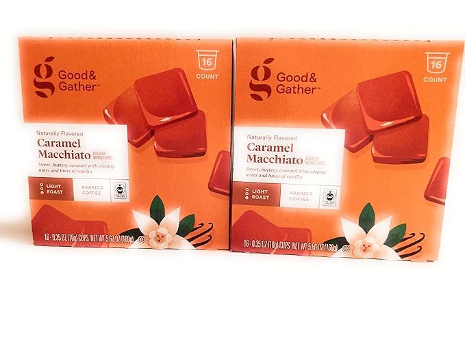 Good &amp Gather Caramel Macchiato Coffee Pods - Pack of 2 Boxes - 32 Coffee Pods Total - 16 Coffee Pods Per Box - Bulk Good &amp Gather Coffee Pods