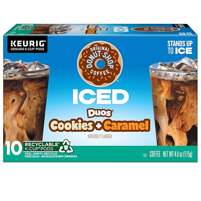 The Original Donut Shop ICED Duos Cookies + Caramel Coffee Keurig Single Serve K-Cup Pods 60 Count (6 Packs of 10)