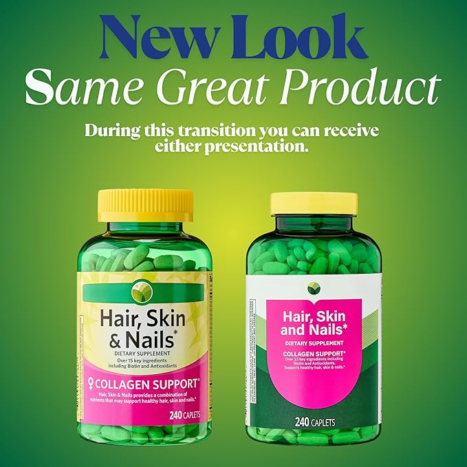 KP+ Spring Valley Hair Skin &amp Nails | Collagen Support | Over 15 Key Ingredients Including Biotin &amp Antioxidants | Dietary Supplement | 240 Caplets | Pack of 1