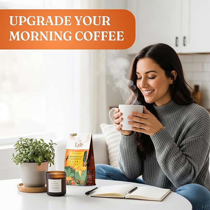 LYFE Organic Instant Decaf Mushroom Coffee 40 Servings – Lion’s Mane Chaga Cordyceps &amp Turkey Tail | Adaptogenic Blend for Energy Focus &amp Wellness | Natural Superfood Coffee for Daily Vita