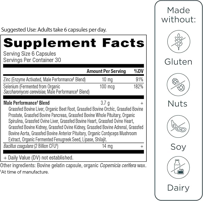 Ancient Nutrition Organ Supplements for Men Grass-Fed and Wild Organ Complex Capsules Liver Prostate Pancreas Supports Male Performance Healthy Aging 180 Ct