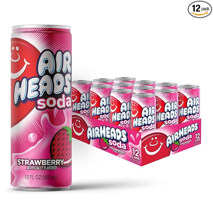 Airheads Soda – 12 Pack of 12oz Sleek Cans | Creamy Fruit Soda with Big Juicy Flavor | Dairy-Free Gluten-Free Kosher (Strawberry)