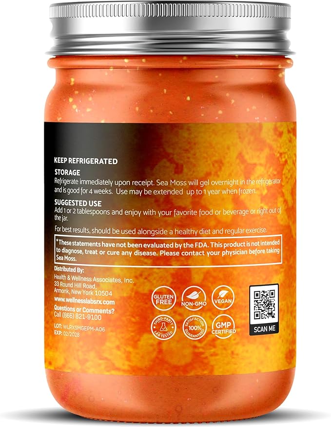 WELLNESS LABSRX Irish Sea Moss Gel Raw - Wildcrafted Superfood Seamoss Gel - Pineapple Mango Flavor Vitamin and Mineral-Rich from Pristine Caribbean Waters - 10 oz.