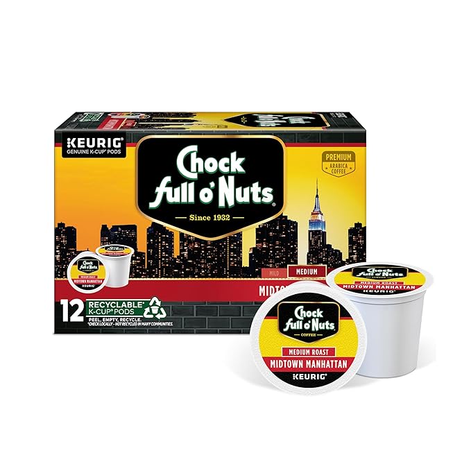 Chock Full o' Nuts Midtown Manhattan Keurig K-Cup Pods for Keurig Brewers – Premium Arabica Medium Roast – Single Serve – 1 Pack of 12 K-Cup Pods